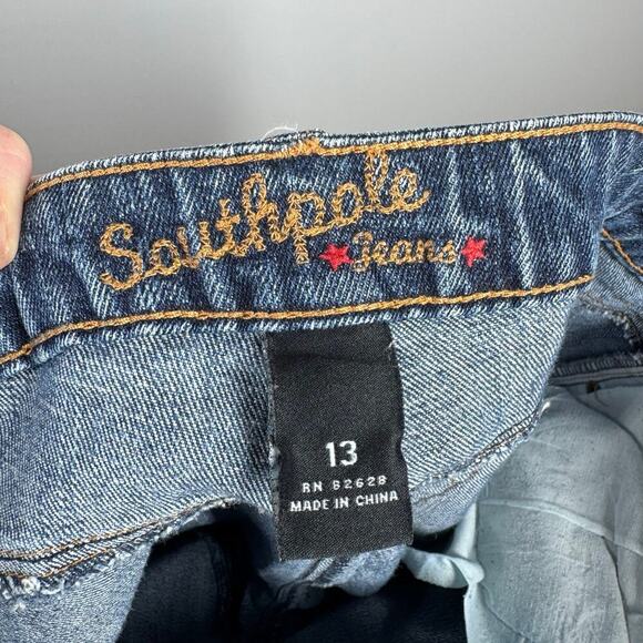 Southpole Women Jeans Size 13 Bootcut Blue Rhinestone Bling Embroidered Logo Y2K - Picture 5 of 8